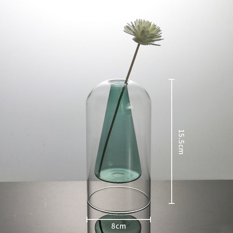 Vases Glass Vase Home Decor Room Decor Modern Wedding Decoration Hydroponic Flower Pot Double Glass Container Crafts Ornament 0 HomeSpark Outer cover inner triangle gre  