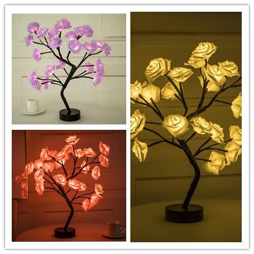 Rose Flower Lamp USB Battery Operated LED Table Lamp Bonsai Tree Night Lights Garland Bedroom Decoration Lights Home Decor 0 HomeSpark Set2  