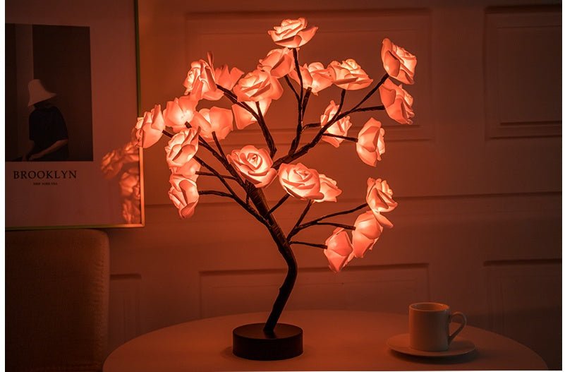 Rose Flower Lamp USB Battery Operated LED Table Lamp Bonsai Tree Night Lights Garland Bedroom Decoration Lights Home Decor 0 HomeSpark Pink black  