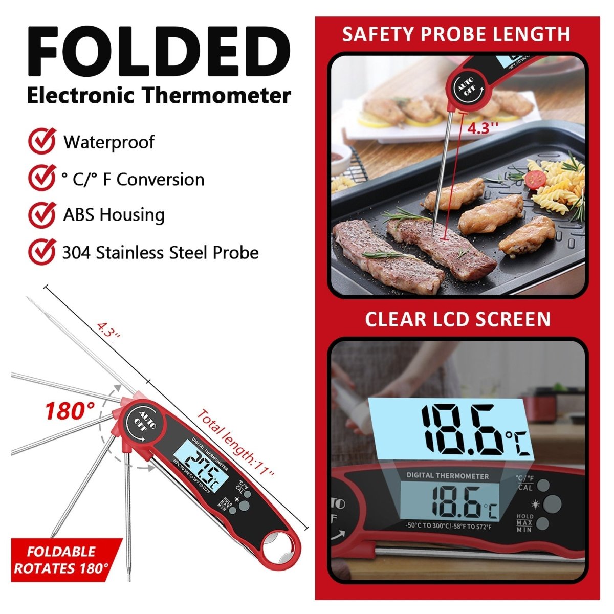 Digital Kitchen Thermometer Food Tools Electronic Cooking Probe BBQ Digital coocking termometer Probe BBQ Pink Iolaus   