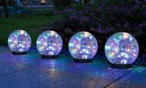 2Pcs Solar Lights Outdoor Garden Decor Cracked Glass Ball Warm Lights Lighting Pink Iolaus Multicolor 4pcs 