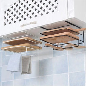 Kitchen Double Layer Towel Rack Hanging Holder Cabinets Shelf Chopping Board Storage Rack 0 HomeSpark   