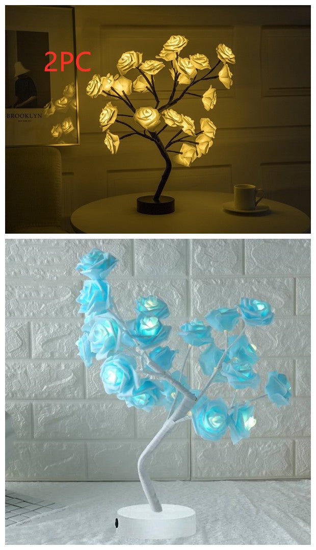 Rose Flower Lamp USB Battery Operated LED Table Lamp Bonsai Tree Night Lights Garland Bedroom Decoration Lights Home Decor 0 HomeSpark 2PCBY1Blue black  