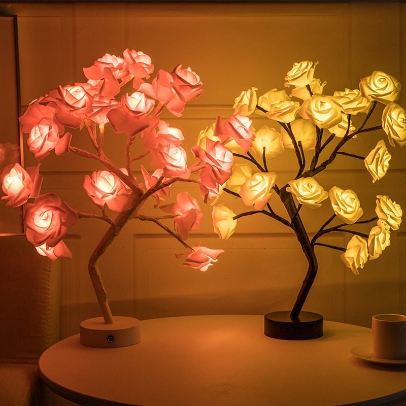 Rose Flower Lamp USB Battery Operated LED Table Lamp Bonsai Tree Night Lights Garland Bedroom Decoration Lights Home Decor 0 HomeSpark   