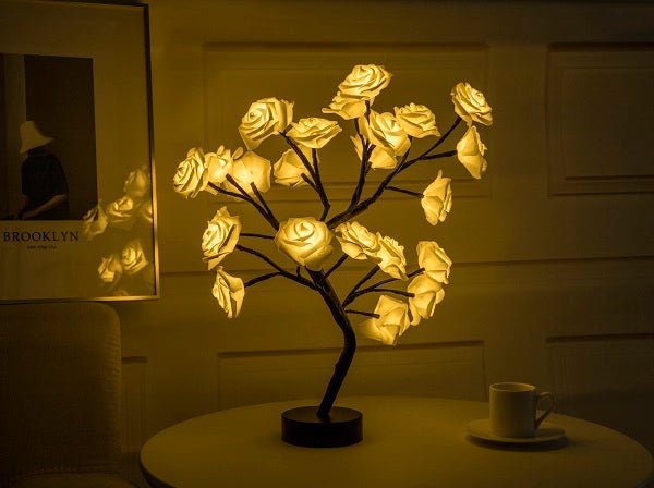 Rose Flower Lamp USB Battery Operated LED Table Lamp Bonsai Tree Night Lights Garland Bedroom Decoration Lights Home Decor 0 HomeSpark Black yellow3PC  