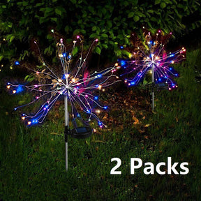 2PCS Solar Fireworks Lamps 90 LED Multi-Color Outdoor Christmas Lights Lighting Pink Iolaus   