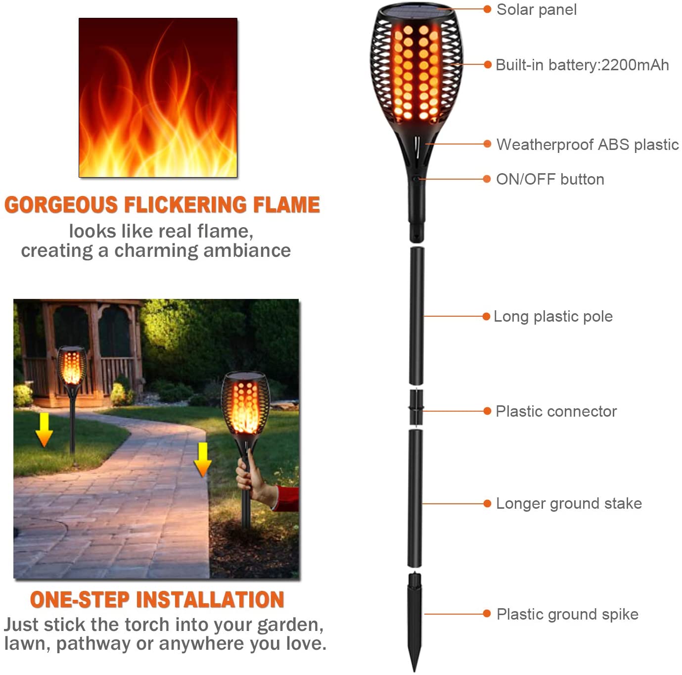 33 Led Outdoor Waterproof Solar Powered Small Torch Flame Lights - Lilishomespark