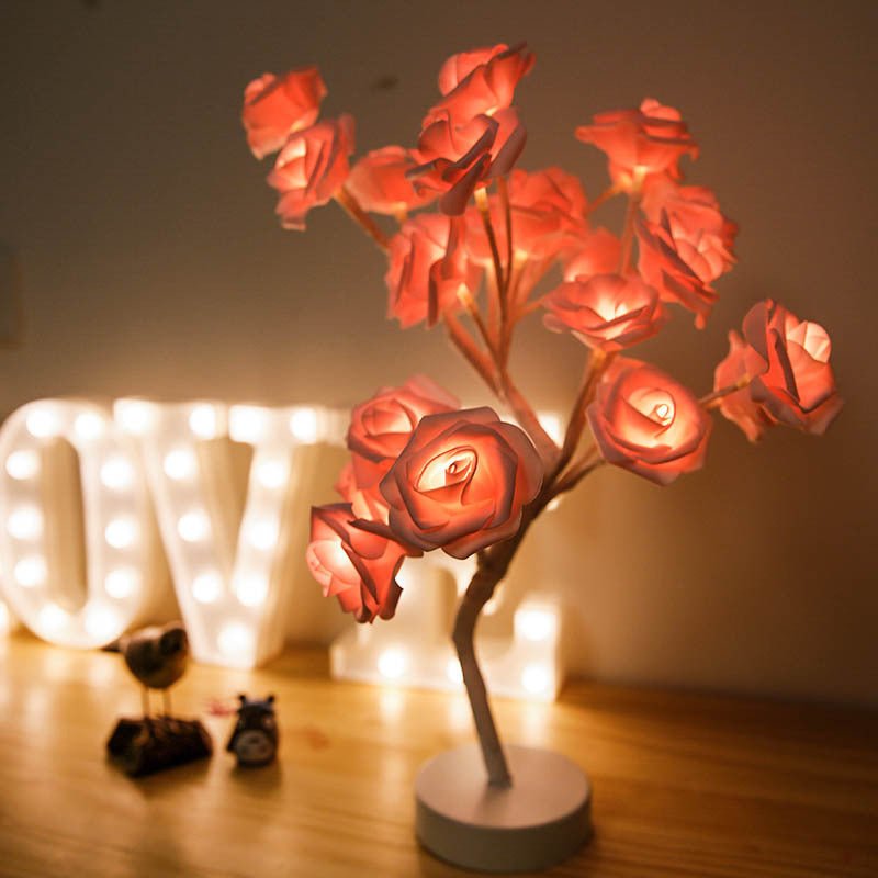 Rose Flower Lamp USB Battery Operated LED Table Lamp Bonsai Tree Night Lights Garland Bedroom Decoration Lights Home Decor 0 HomeSpark Pink  