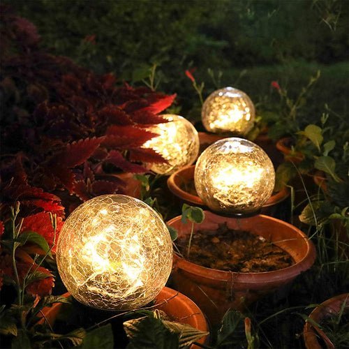 2Pcs Solar Lights Outdoor Garden Decor Cracked Glass Ball Warm Lights Lighting Pink Iolaus Yellow 2pcs 