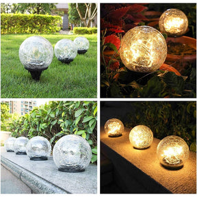 2Pcs Solar Lights Outdoor Garden Decor Cracked Glass Ball Warm Lights Lighting Pink Iolaus   