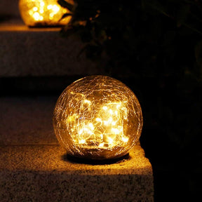 2Pcs Solar Lights Outdoor Garden Decor Cracked Glass Ball Warm Lights Lighting Pink Iolaus   