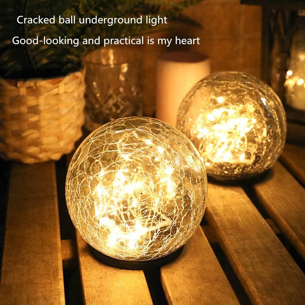 2Pcs Solar Lights Outdoor Garden Decor Cracked Glass Ball Warm Lights Lighting Pink Iolaus   