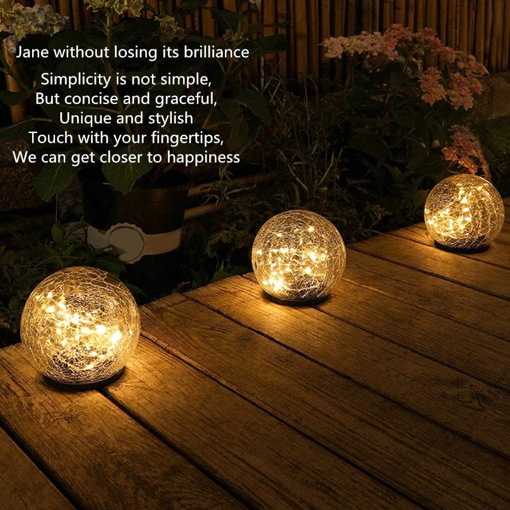 2Pcs Solar Lights Outdoor Garden Decor Cracked Glass Ball Warm Lights Lighting Pink Iolaus   