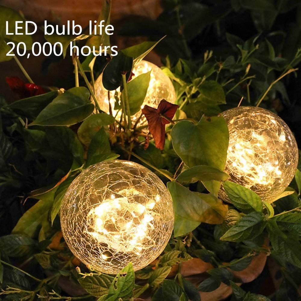 2Pcs Solar Lights Outdoor Garden Decor Cracked Glass Ball Warm Lights Lighting Pink Iolaus   