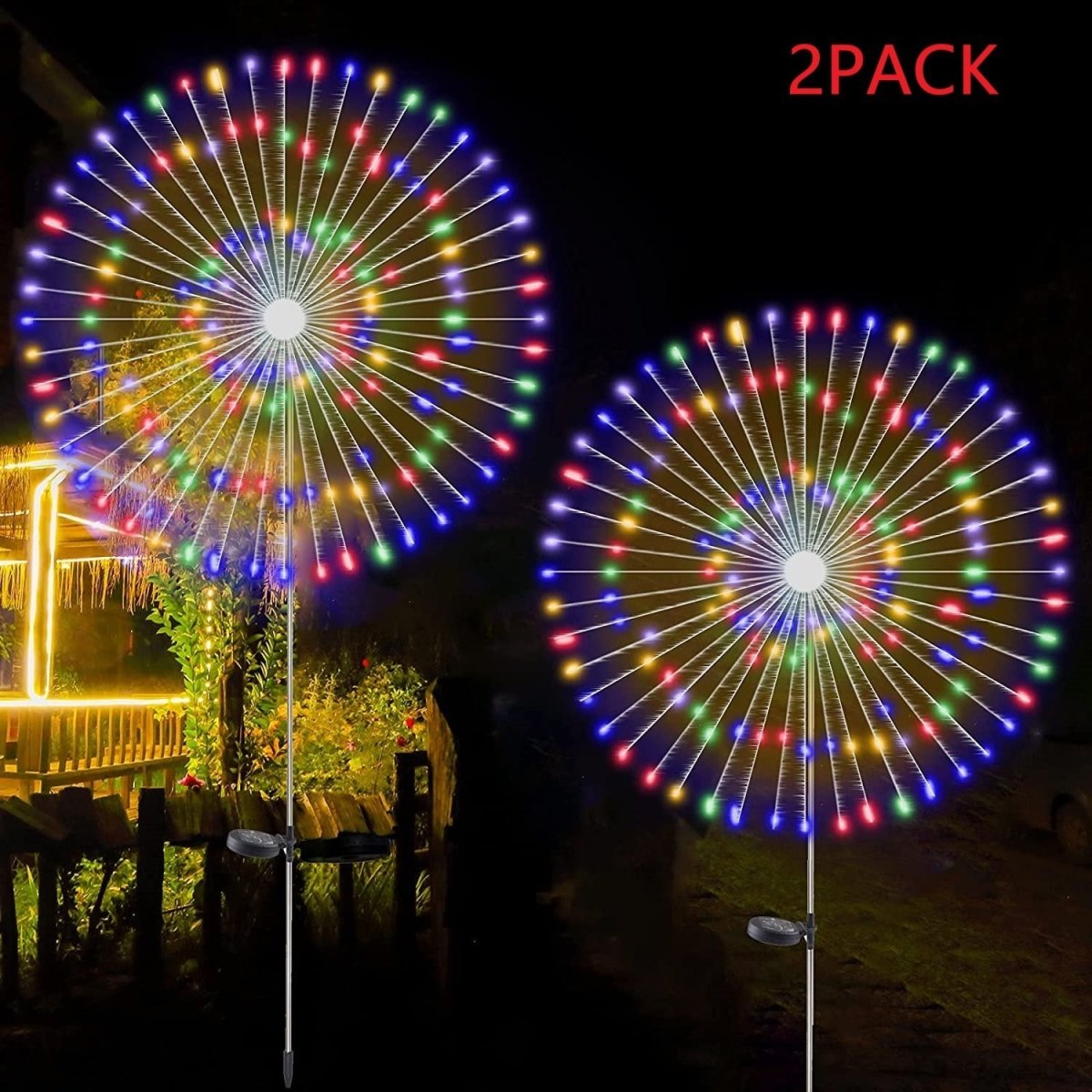 2PCS Solar Fireworks Lamps 90 LED Multi-Color Outdoor Christmas Lights Lighting Pink Iolaus   