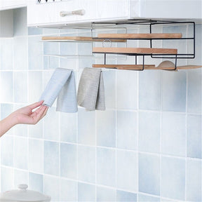 Kitchen Double Layer Towel Rack Hanging Holder Cabinets Shelf Chopping Board Storage Rack 0 HomeSpark   