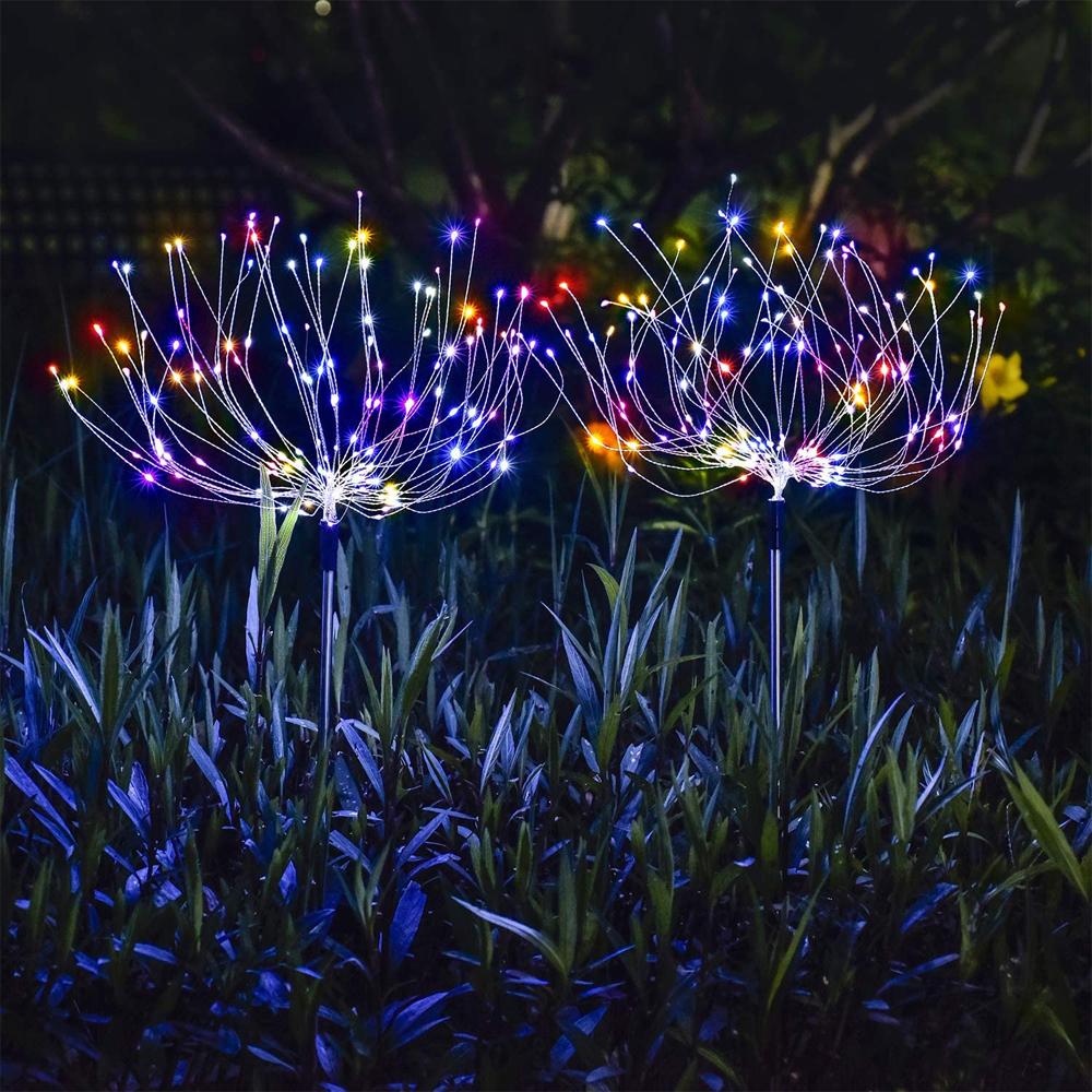 2PCS Solar Fireworks Lamps 90 LED Multi-Color Outdoor Christmas Lights Lighting Pink Iolaus   