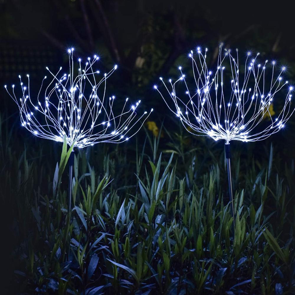 2PCS Solar Fireworks Lamps 90 LED Multi-Color Outdoor Christmas Lights Lighting Pink Iolaus   