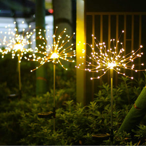 2PCS Solar Fireworks Lamps 90 LED Multi-Color Outdoor Christmas Lights Lighting Pink Iolaus   