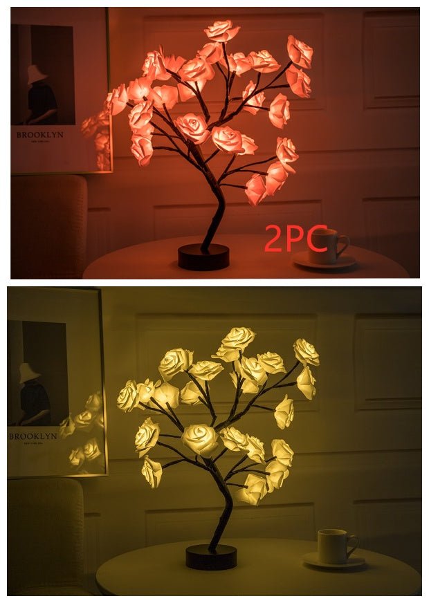 Rose Flower Lamp USB Battery Operated LED Table Lamp Bonsai Tree Night Lights Garland Bedroom Decoration Lights Home Decor 0 HomeSpark 2PCPB1Black yellow  