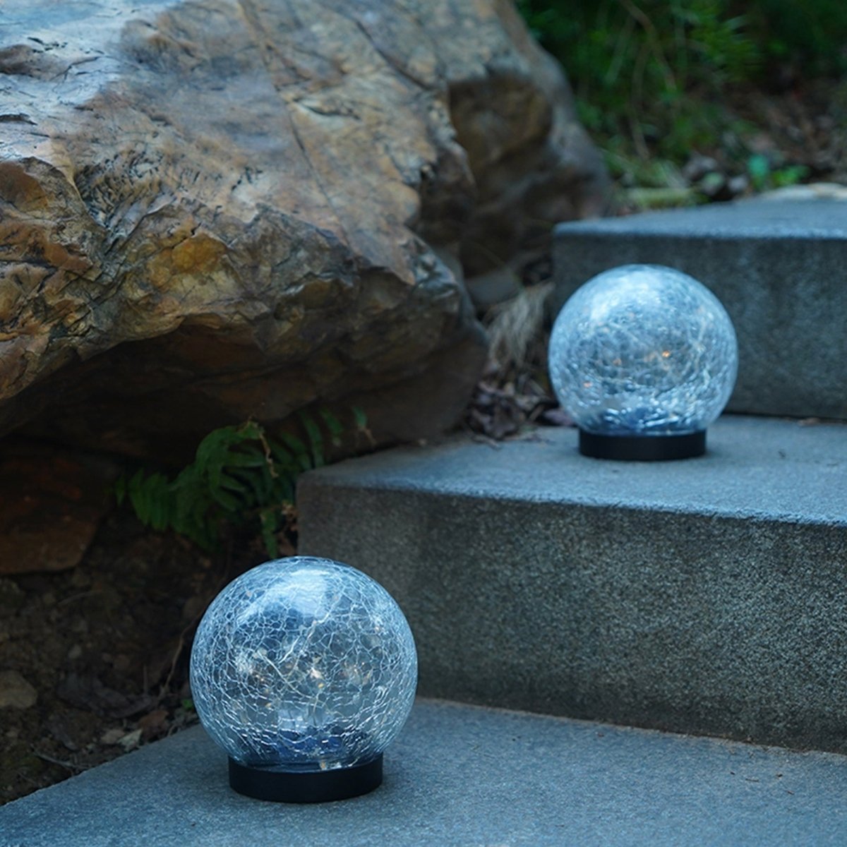 2Pcs Solar Lights Outdoor Garden Decor Cracked Glass Ball Warm Lights Lighting Pink Iolaus   