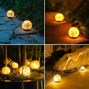 2Pcs Solar Lights Outdoor Garden Decor Cracked Glass Ball Warm Lights Lighting Pink Iolaus   