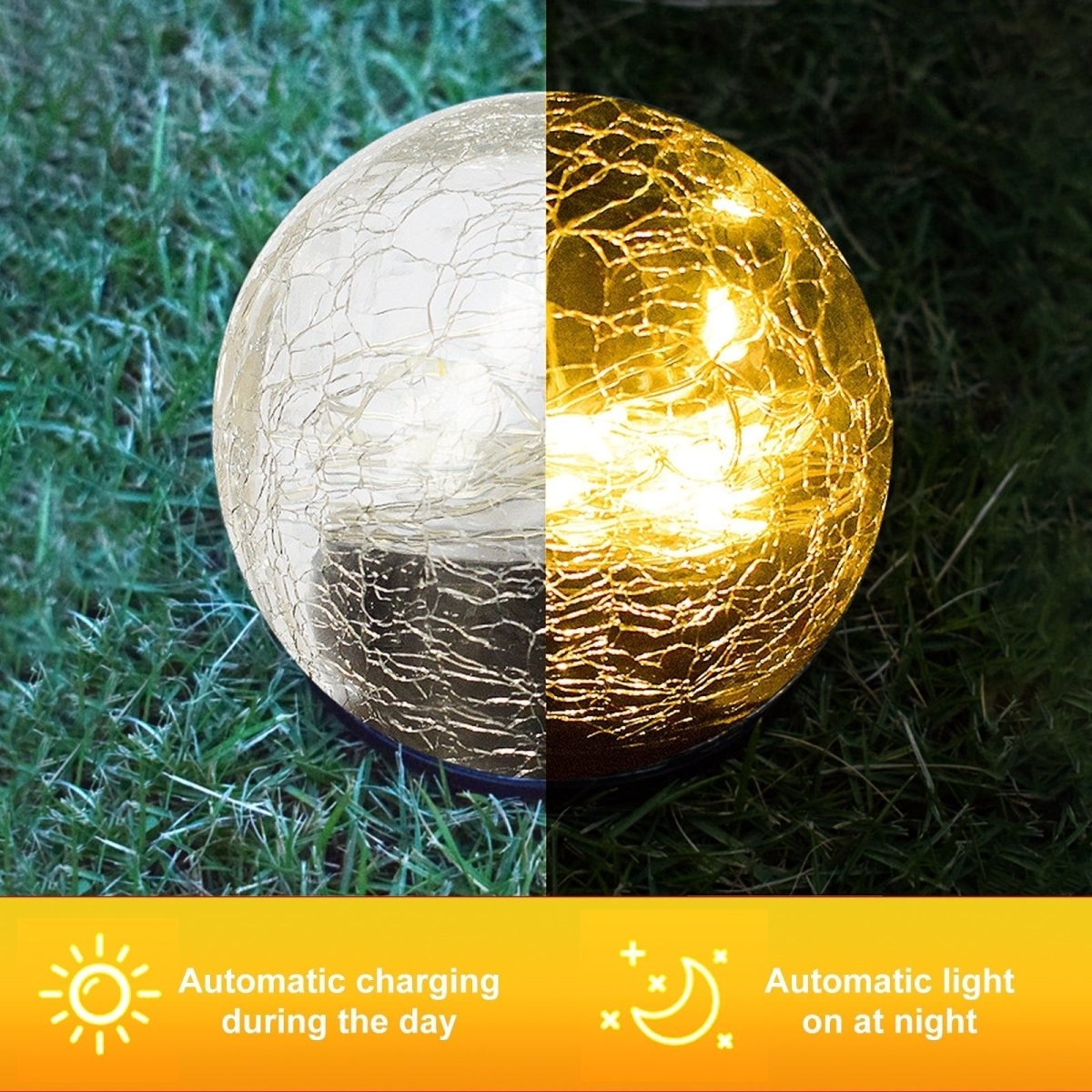 2Pcs Solar Lights Outdoor Garden Decor Cracked Glass Ball Warm Lights Lighting Pink Iolaus   