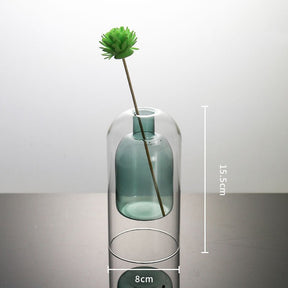 Vases Glass Vase Home Decor Room Decor Modern Wedding Decoration Hydroponic Flower Pot Double Glass Container Crafts Ornament 0 HomeSpark Cylindrical lake green  