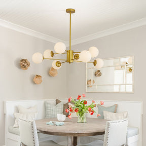 Modern 8-Light Gold Chandelier with White Glass Globe Shades, - Lilishomespark