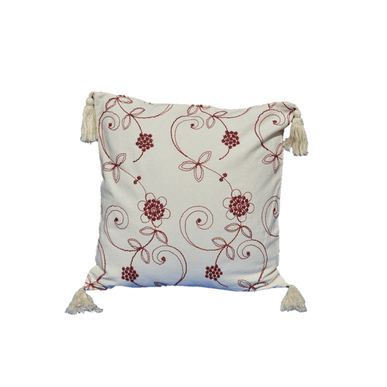 Artisanal Hand Embroidered Home Decor Cotton Throw Pillow Home & Garden Alabaster   