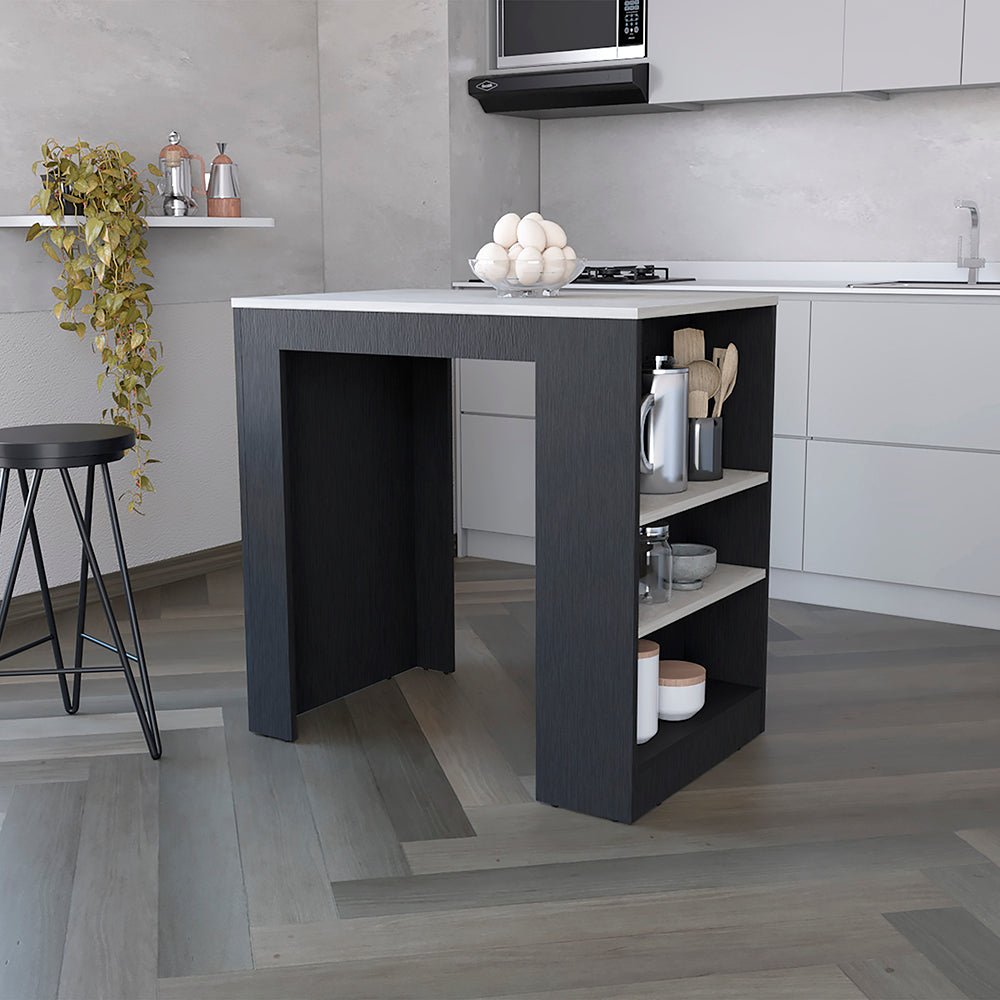 Kitchen Island Doyle, Kitchen, Black / Ibiza Marble Color Finish Furniture Tan Jocasta   