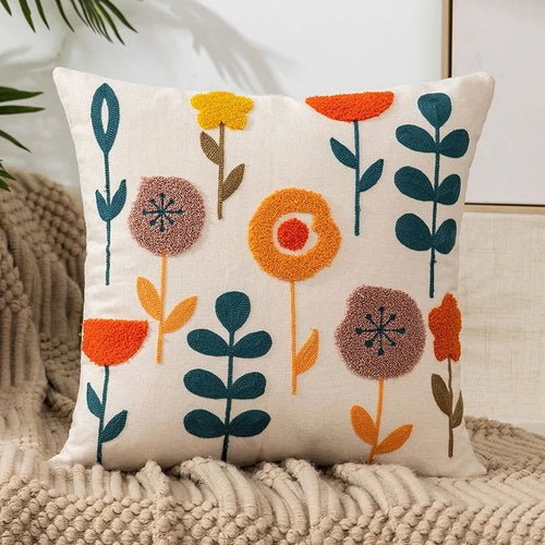 Flower Embroidery Throw Pillow Cover - Lilishomespark