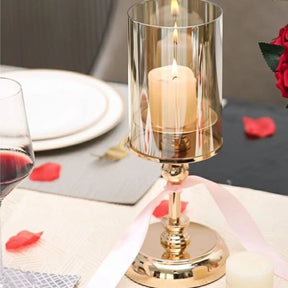 Golden Glass Candle Holders Pillar - Lilishomespark