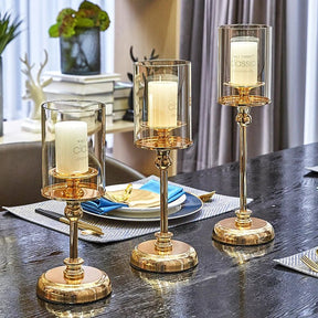 Golden Glass Candle Holders Pillar - Lilishomespark