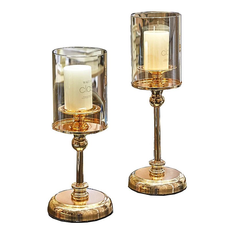 Golden Glass Candle Holders Pillar - Lilishomespark