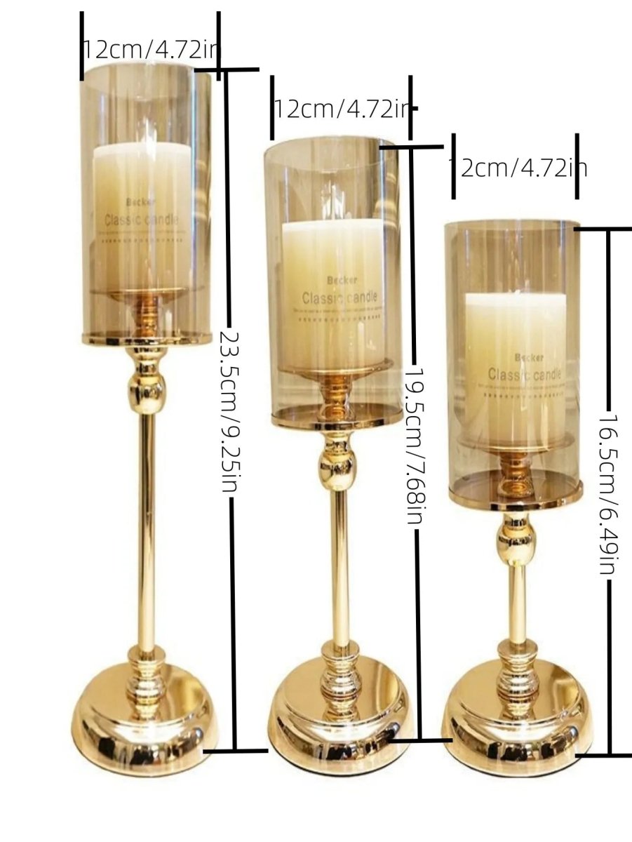 Golden Glass Candle Holders Pillar - Lilishomespark