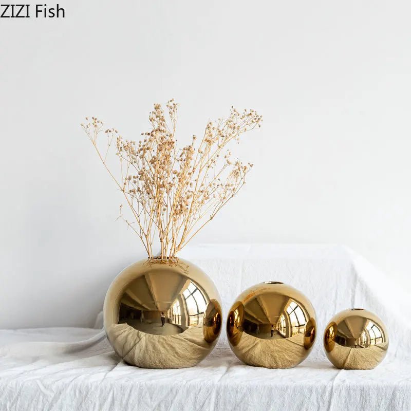 Plating Golden Ball Ceramic Vase Home Decor Copper Pallas   