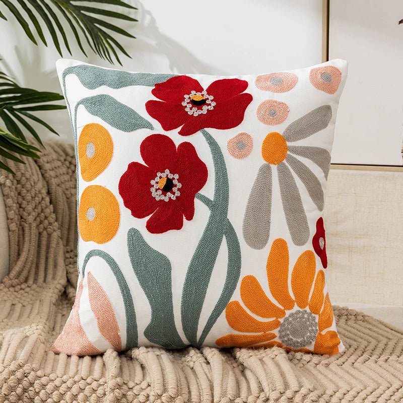 Flower Embroidery Throw Pillow Cover - Lilishomespark