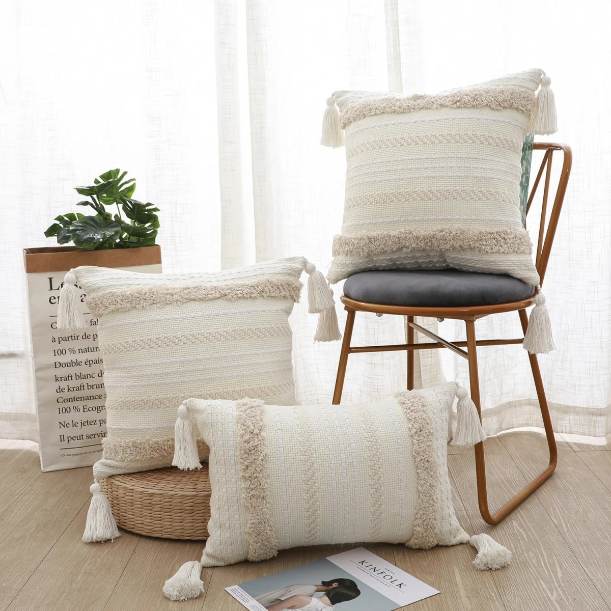 Tassels Neutral Woven Cushion Cover - Lilishomespark