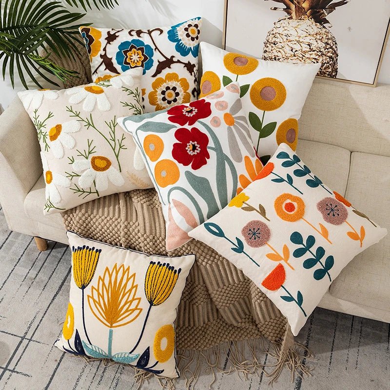 Flower Embroidery Throw Pillow Cover - Lilishomespark