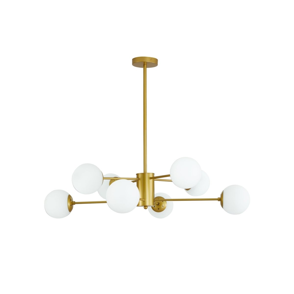 Modern 8-Light Gold Chandelier with White Glass Globe Shades, - Lilishomespark