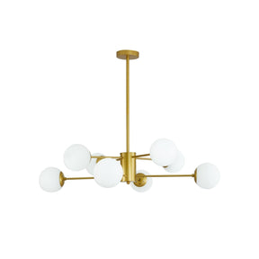 Modern 8-Light Gold Chandelier with White Glass Globe Shades, - Lilishomespark