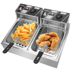 110V 12L Stainless Steel Double Cylinder Electric Fryer Kichen Accessories Lilac Milo   