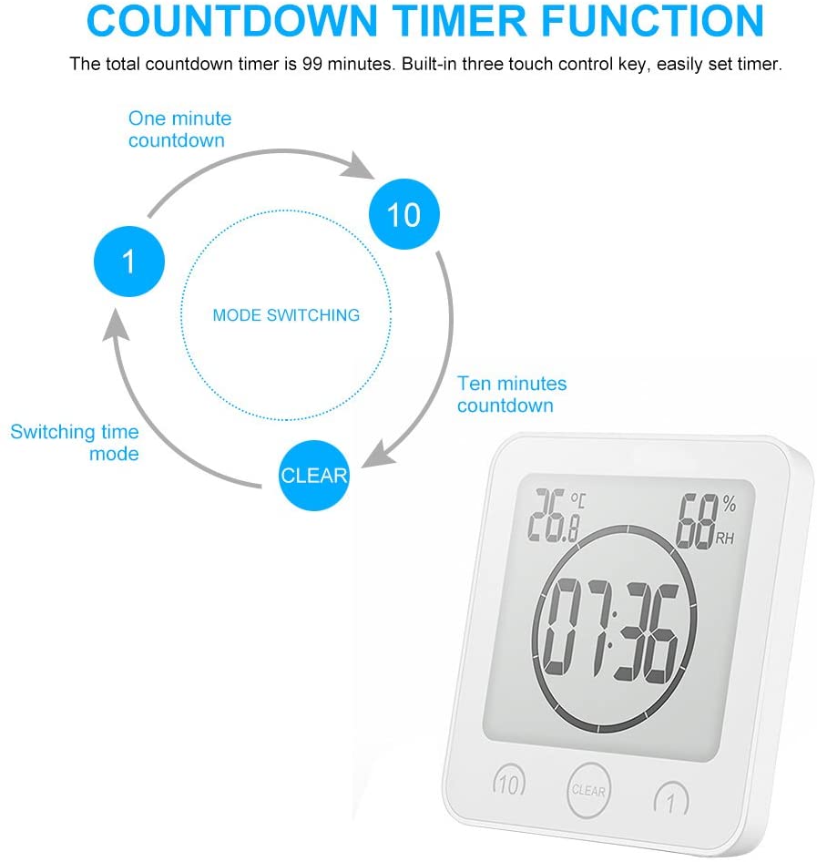 Waterproof Shower Clock Timer Clock with Alarm - Lilishomespark