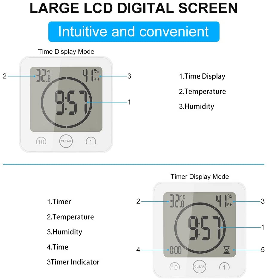 Waterproof Shower Clock Timer Clock with Alarm - Lilishomespark