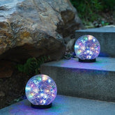 2Pcs Solar Lights Outdoor Garden Decor Cracked Glass Ball Warm Lights Lighting Pink Iolaus Multicolor 2pcs 