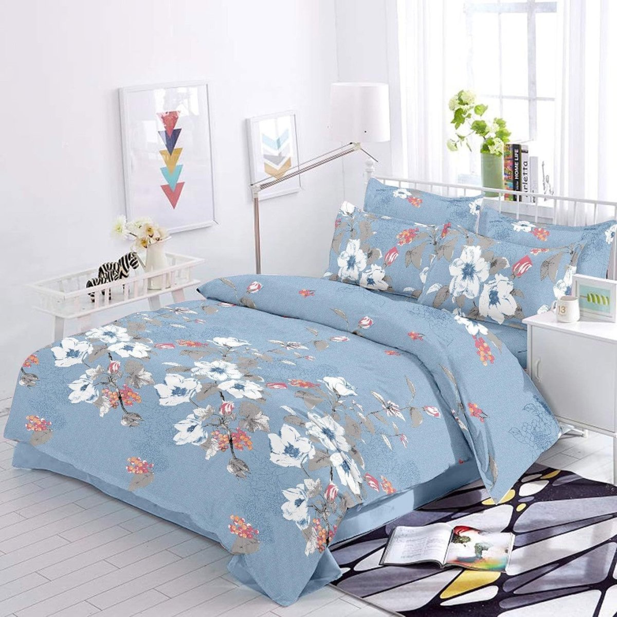 Home Linen 100% Cotton 200TC Printed Fitted Bedsheet with 2 Pillow Textile & pillow Sangria Rose   