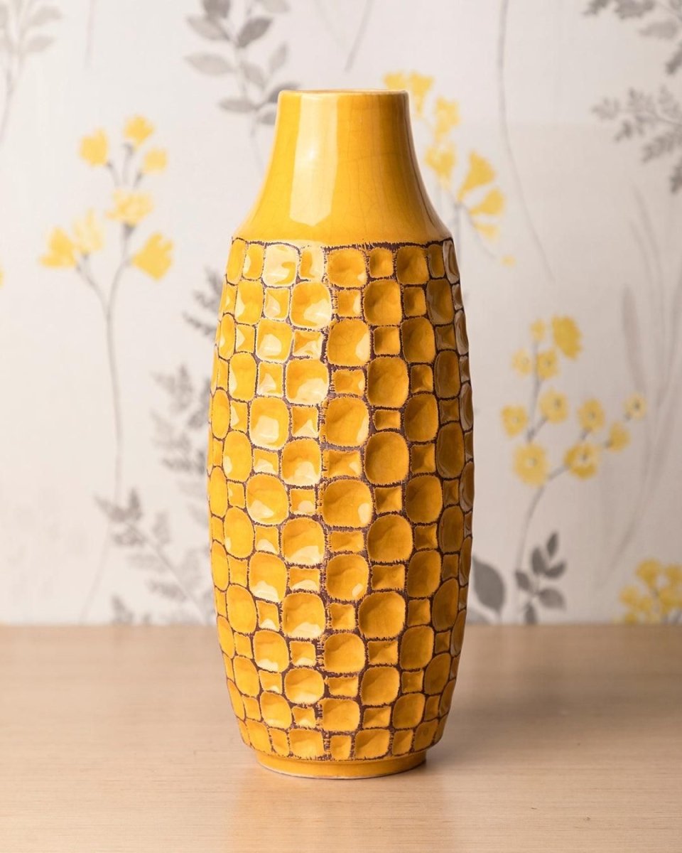 Vase, Modern Design, Yellow, Ceramic-MUSTARD - Lilishomespark