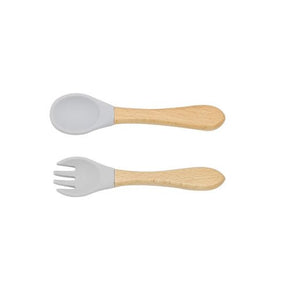 Baby Food Grade Wooden Handles Silicone Spoon Fork Cutlery Kids & Babies Chocolate Lily Grey Average Size (0-8Y） 