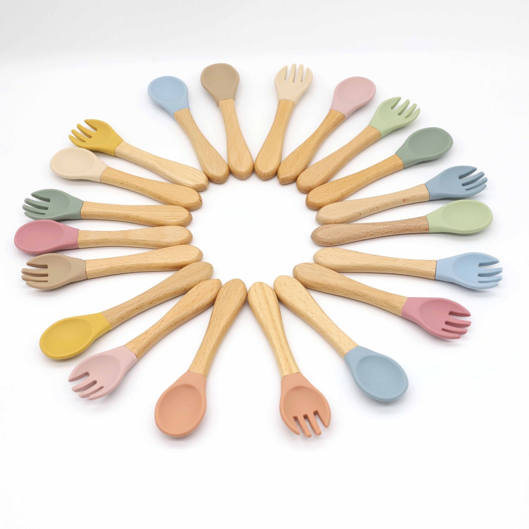 Baby Food Grade Wooden Handles Silicone Spoon Fork Cutlery Kids & Babies Chocolate Lily   